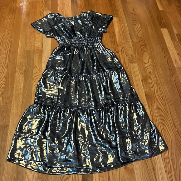 Anthropologie The Somerset Maxi Dress: Metallic Edition Tiered Silver Size S NWT - Picture 6 of 12